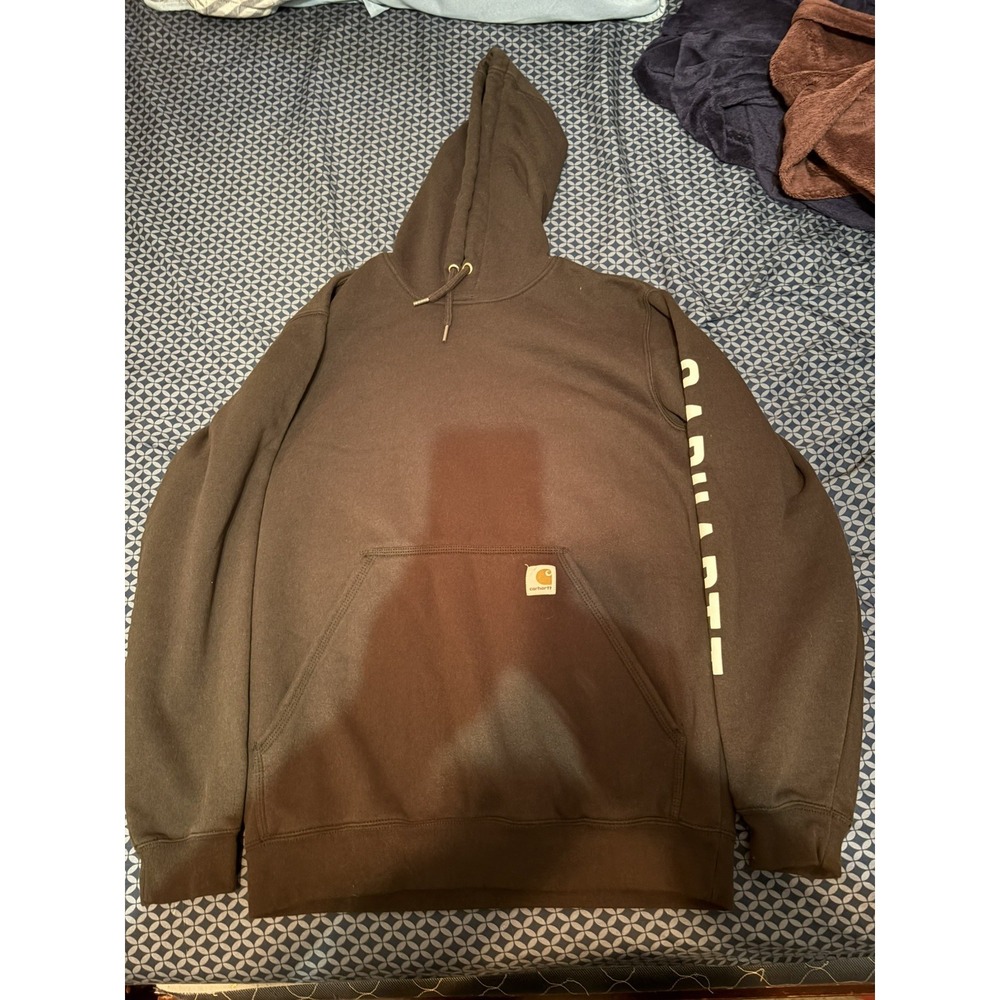 Carhartt Hoodie Black Medium Loose Fit Logo Sleeve Pullover Sweatshirt